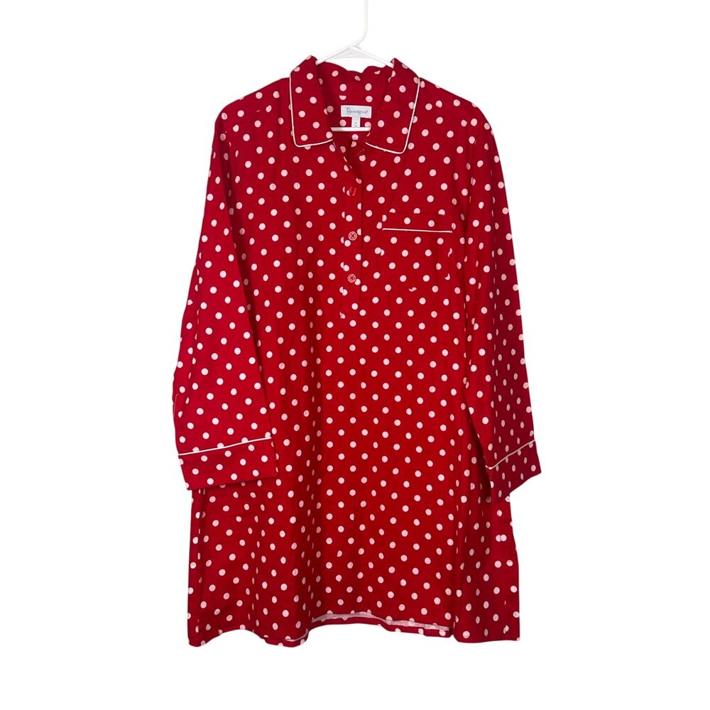 PajamaGram Red White Polka Dot Flannel Sleep Shirt Womens Large Cotton Pajamas